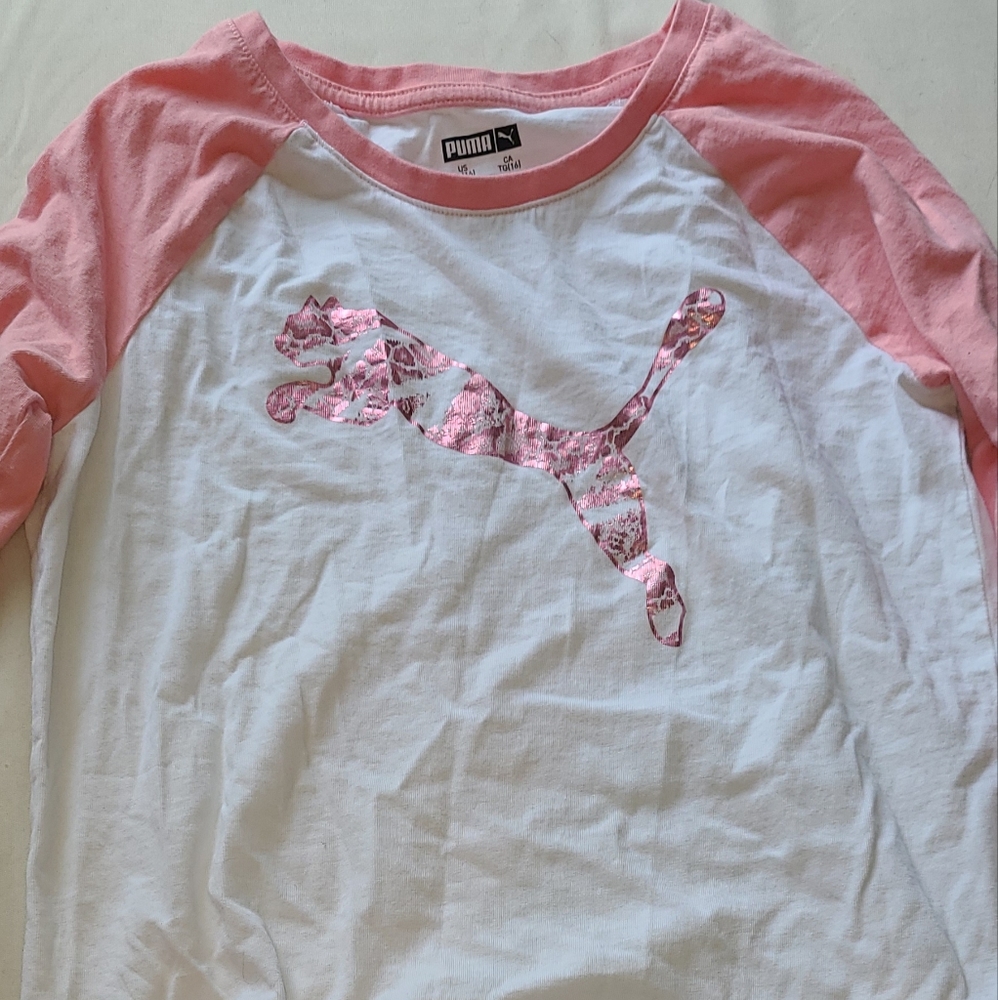 PUMA Logo GIRLS 3/4 Long Sleeve T Shirt Front Tie Size XL 16